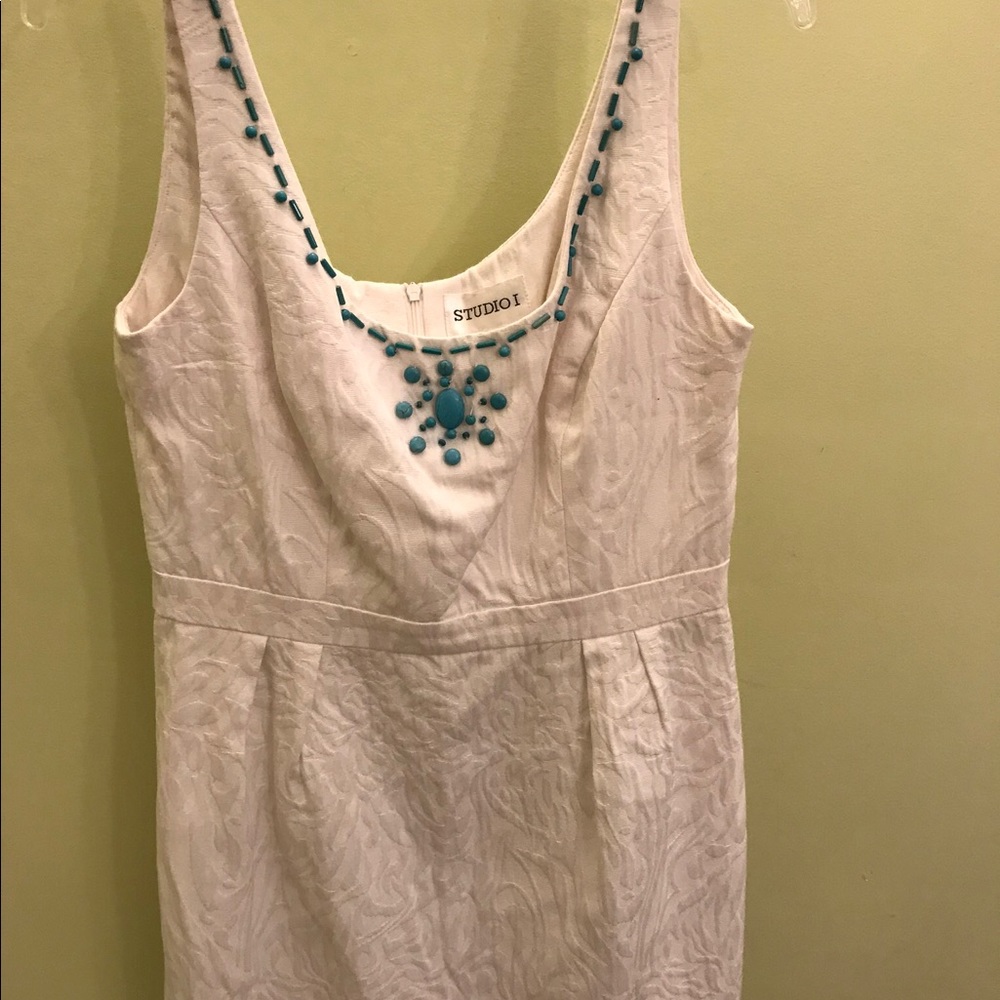 White Brocade Dress with Jade Accents